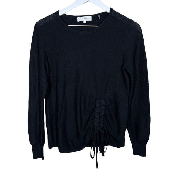 White + Warren Black Ruched Cinch Detail Silk Blend Long Sleeve Sweater Small - Picture 1 of 9